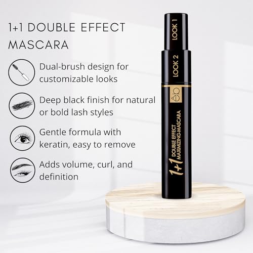 ?b ?tre belle Cosmetics 1+1 Double Effect Mascara for Women, 2 in 1 Long Lasting Mascara for Volumizing, Lengthening & Curling, Formula with Keratin, Intense Black Color, Easy Removal