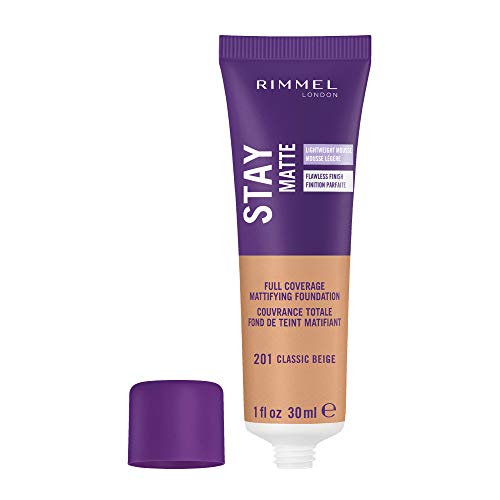 Rimmel London Stay Matte Liquid Mousse - 201 Classic Beige - Foundation,Lightweight,Shine Control,Oil-Free,1oz,(Pack of 2)
