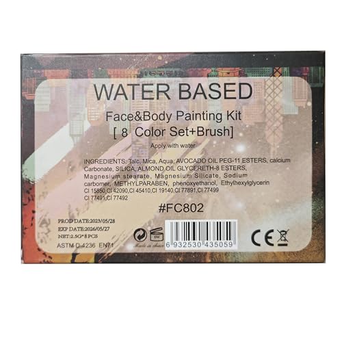 8 Neon UV-Active Makeup Palette, Glow-in-The-Dark Blacklight Body Art, Water-Based Fluorescent Face & Body Color Kit, Water-Activated Eyeliner, Washable for Adults Halloween Masquerade Club Parties