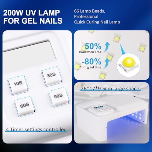 200W UV Nail Lamp -¡¼Foldable¡½UV Lamps for Gel Nails /4 Timer Setting/Auto Sensor, Professional LED Nail Lamp 5S Fast Drying UV Light for Gel Nails Polish - Pillow and Built-in Storage Shelve