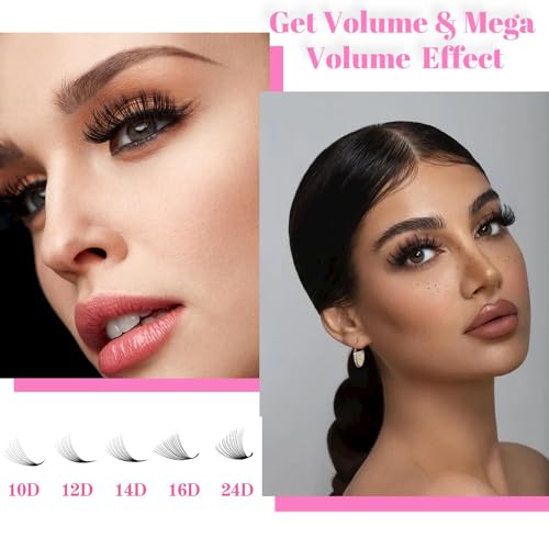 TDANCE Premade Eyelash Extensions 320 Fans - Heat Bonded Middle Stem Volume Lash Fans (320-10D-0.03-C-8-15mm)