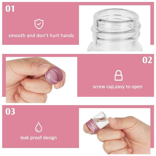 Tessco for you 100 Pcs 5 ml Mini Glass Bottles with Aluminum Cap Tiny Jars Mini Glass Jars Small Clear Vials with Screw Caps Tiny Containers for DIY Craft Storage (Rose Gold)