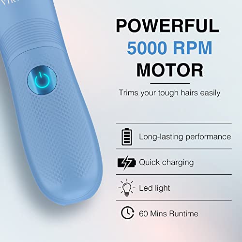 VIKICON Bikini Trimmer for Women: Painless Electric Pubic/Leg Shaver w/Light, Ceramic Hypoallergenic Blade, Waterproof Cordless Razor for Sensitive Skin, Travel-Ready Body Groomer, Gift for Her