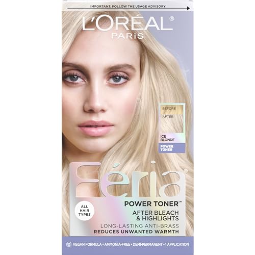 L¡¯Oreal Paris Feria Long-Lasting Anti Brass Power Hair Toner, Ammonia Free Demi Permanent Hair Color, Ice Blonde Hair Toner, 1 Application