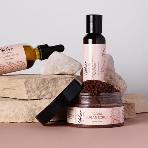 Umber by J Facial Sugar Scrub, Hydrating Face Scrub with Grapefruit, Papaya, Pomegranate, Hibiscus & Moroccan Clay - Helps Reduce Ingrown Hairs and Improve Skin Clarity - 4 oz