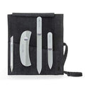 GERMANIKURE Gray Crystal Glass Nail File Set in Black Suede Case ? Handmade in Czech Republic ? Professional Manicure & Pedicure Supplies ? Glass Cuticle Stick, Pusher, Moon File