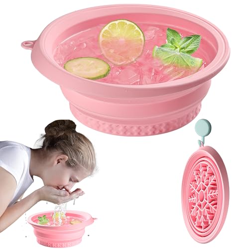Silicone Face Ice Bath Bowl bowl with Built-In Icetray,Silicone and Foldable Face Tub,Ice Bath Water Chiller,Skin Tightening and Acne Relief for Home & Travel (Pink)