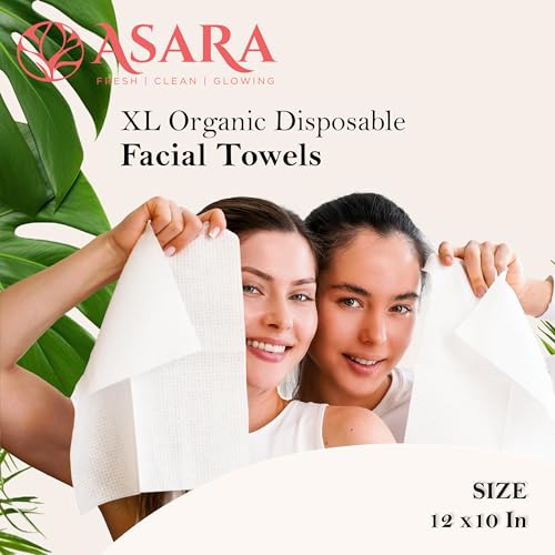 Clean Face Towels Disposable XL Facial Wipes | Add Water As a Makeup Remover | Sensitive Skin Face Towels | Organic Vegan Biodegradable - Clean Daily Towelettes | by Asara (50 Count)