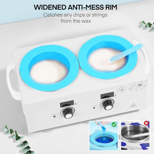 2Pcs Silicone Wax Pot Liner, Yofuly 17oz Wax Silicone Bowls with Two Spatula Sticks, Blue Wax Warmer Liners for Women Hair Removal, Esthetician Waxing Supplies Accessories
