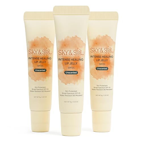 Sky & Sol Lip Balm SPF 25 ? 3 Pack Natural Hydrating Lip Jelly with Broad-Spectrum Sun Protection and Primer, Water-Resistant for Smooth, Plump & Rosy Lips.