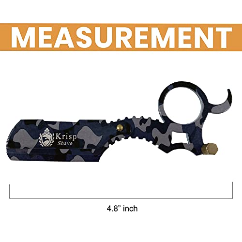 Straight Razor with 10 Shaving Blades Razors for Men - Professional Barber Straight Edge Razor for Close Shaving Cut Throat Shavette Men Beard Shave Manual Blade Holder By Krisp Beauty Blue Camo