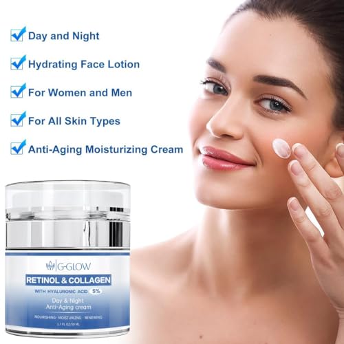 Retinol and Collagen with Hyaluronic Acid 5%, Day and Night Anti-Aging Face and Neck Cream for all type of skin, Nourishing, Moisturizing, Renewing, and firming skin, 50ml.