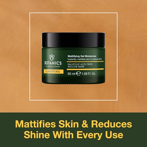 Botanics Clarifying Gel Moisturizer - Mattifying Facial Moisturizer with Salicylic Acid from Willow Bark - Reduces Shine & Improves Skin Texture - Vegan & Cruelty-Free (1.69 Fl Oz)