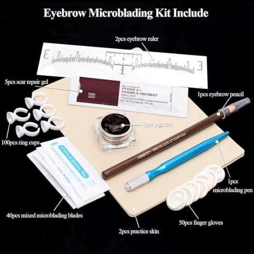 Fenshine Eyebrow Practice Kit with Blades Pigment Practice Skin Eyebrow Ruler Repair Gel Ring Cup Finger Gloves Pencil