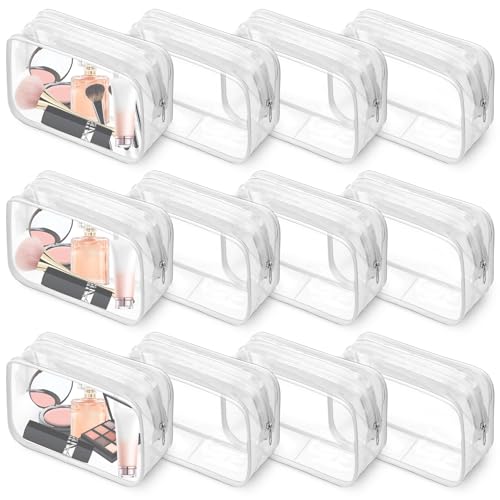 12 PCS Clear Makeup Bags,Clear Toiletry Bag,PVC Clear Cosmetic Bags with Zipper,Portable Transparent Toiletry Bags for Travel Women Men(White,Large)