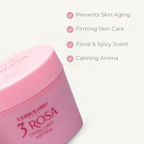 L'Erbolario Body Cream - Moisturizing Body Butter for Dry Skin - Prevents Skin Aging - Firming Skin Care with Floral and Spicy Scent - 3 Rosa - 6.7 oz