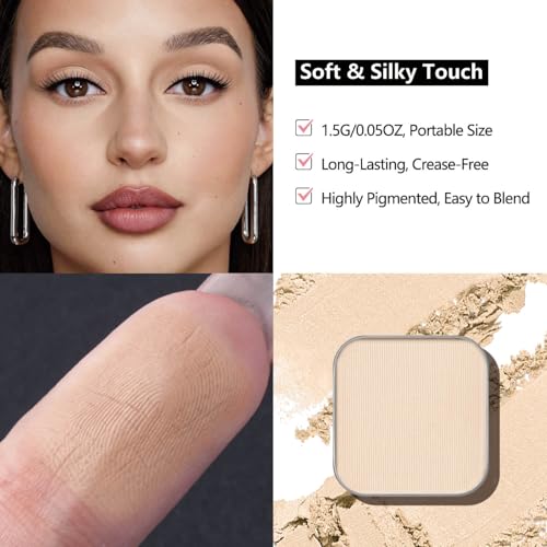 3-Color Single Eyeshadow Refill Set ? Ivory, Champagne & Cool Brown, Matte & Shimmer, Highly Pigmented & Long-Lasting, 1.02¡± (26mm) Square Metal Pans, No Case, Fits Magnetic Palettes