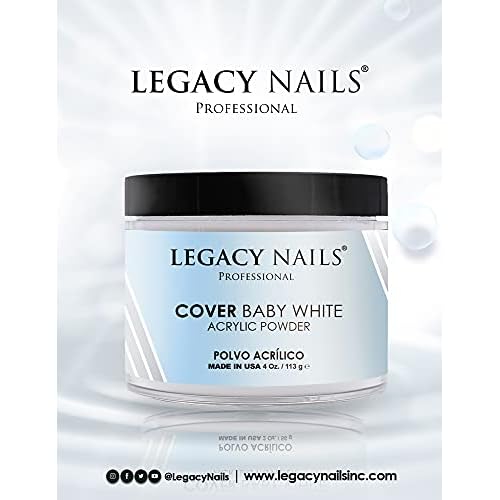 Legacy Nails Professional Cover Acrylic Powder, 4 ounces - Ideal For French Nail Art, Create Nail Art, Nail Extension That Provide a Healthy, Natural Look To Nails (BABY WHITE)