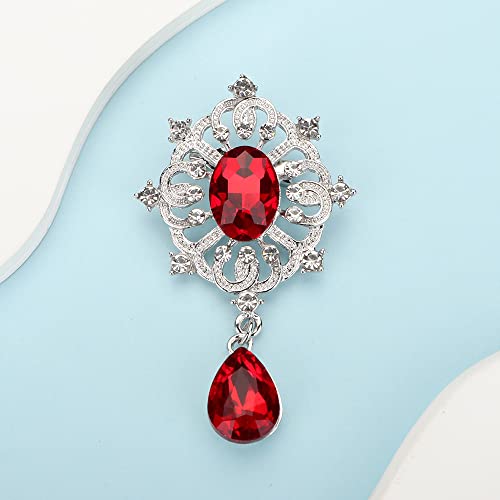 Red Crystal Dangle Drop Small Black Brooch Pin for Unisex Women Men Dress Suit Jewelry