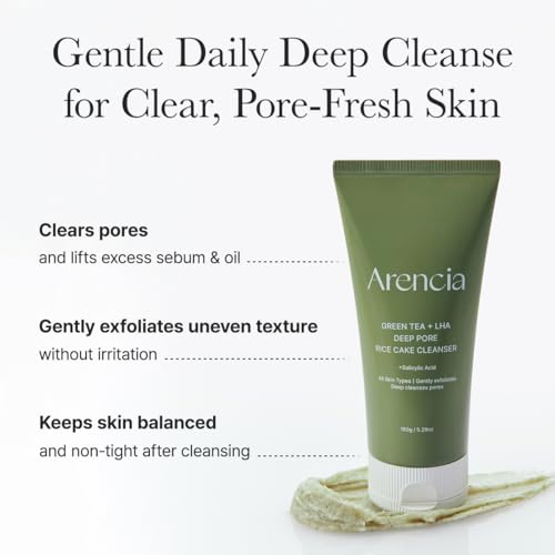 ARENCIA Salicylic Acid, Green Tea + LHA Deep Pore Rice Cake Cleanser ? Deep Pore Cleansing, Acne Face Wash, Blackhead Remover, 5.07 fl oz