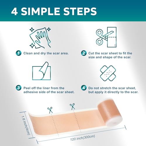 Silicone Scar Sheets, Silicone Scar Tape(1.6"x 120" Roll - 3 Meters) Scar Tape for Surgical Scars, Silicone Tape for Scars, Silicone Scar Strips for C-Section, Tummy Tuck, Keloid, and Surgical Scars