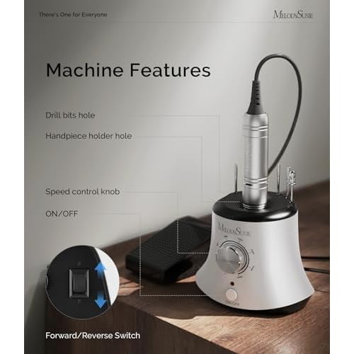 MelodySusie Multifunctional Desktop Nail Drill with Foot Pedal, SC320I 30000RPM E-File with Bit Holders & Elegant Design for Manicure Trimming, Shaping & Gel Removal, Ideal for Nail Artists & Home Use