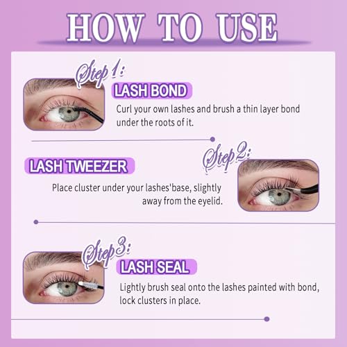 Lash Clusters Kit 100D+200D Thick Volume Eyelash Clusters Kit 12-22mm Long Cluster Lashes Eyelash Extensions Kit Individual Clusters Lashes Kit DIY at Home D Curly Lash Extension by FOINEMYED