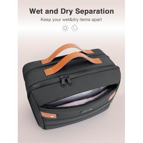 Women's Hanging Toiletry Bag, Waterproof Travel Cosmetic Organizer with Jewelry Storage, Large Capacity Makeup Case for Full-Size Skincare & Bathroom Essentials, Portable Cosmetic kit, Black