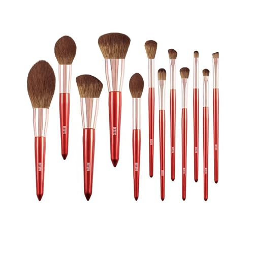 Makeup Brushes Set BUTIYO Synthetic Foundation Powder Concealers Eye shadows Blush Makeup Brushes with red 12 pcs (FB021)
