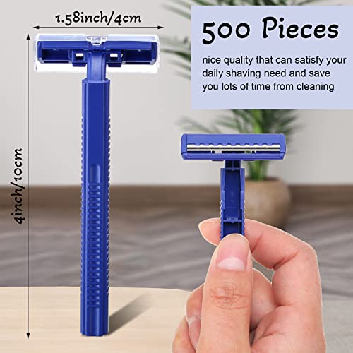 Chumia 500 Pcs Disposable Twin Blade Razor Shaving Safety Razor for Men Individually Wrapped with Clear Safety Cap Bulk Packed Portable for Hotel Guest House Travel Home Use(Blue)