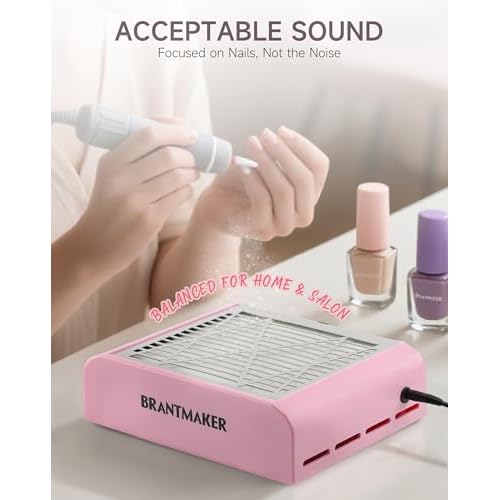Nail Dust Collector with Brush and 2 Reusable Filters, 60W Vacuum Dust Fan for Acrylic Nails (pink)