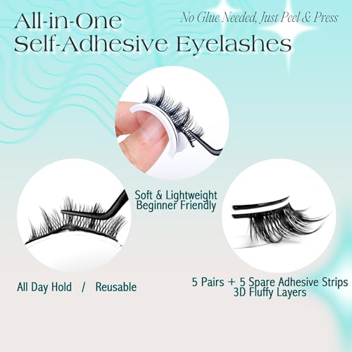 Bepholan Manga Self Adhesive Eyelashes Natural Look Pre Glued No Glue Needed Eyelashes Press On Anime Lashes Spiky Cosplay False Eyelashes Wispy with Tweezer 5 Pairs(AN22)