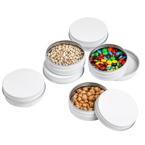 Foraineam 48 Pack 2 oz White Lip Balm Tin Cans, Aluminum Round Cosmetic Sample Containers with Screw Lid, Storage Travel Tin Jars Metal Empty Tins for Salve, Cream, Spices or Candles