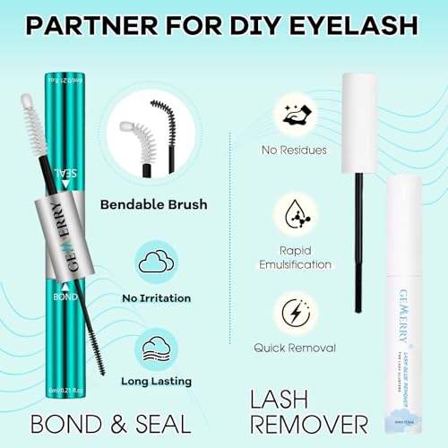 GEMERRY Lash Extension Kit 30D+40D Lash Clusters 10-18mm Individual Lashes Clusters Waterproof Lash Bond and Seal Remover Tweezers Brush