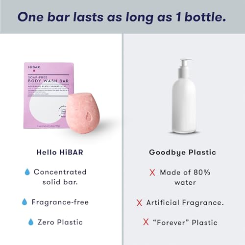 HIBAR - Nourish Solid Body Wash Bar - Replenish & Enrich - With Pomegranate Sterol & Jojoba Protein - Daily Use & Sensitive Skin - Plastic, Paraben & Soap-Free - Vegan - Black Currant + Rose - 2 PACK