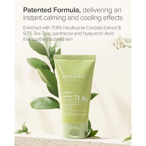 Mary&May Sensitive Soothing Gel Cream - Instant Cooling and Redness Relief, Pore-Tightening Face Cream with Tea Tree and Houttuynia Cordata Extracts - No Sticky, Refreshing Finish, 3.52oz.