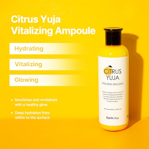 FARMSTAY Citrus Yuja Vitalizing Emulsion ? Vitamin C Face Moisturizer for Dry & Sensitive Skin, Dark Spot Correcting, Deep Hydrating for Glowing Skin, Korean Skin care, for Women & Men, 9.46 fl. oz.