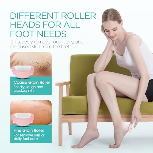 Electric Callus Remover for Feet, Rechargeable Foot File Pedicure Tools with 3 Rollers & 2 Speeds, Professional Feet Scrubber Remover Foot Care for Calluses, Cracked Dry Dead Skin CR310 Pink