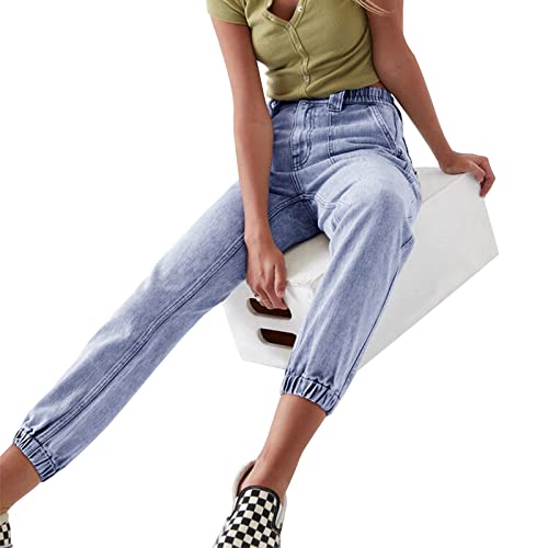 LONGYIDA Jean Joggers for Women High Waisted Drawstring Elastic Waist Stretch Denim Pants