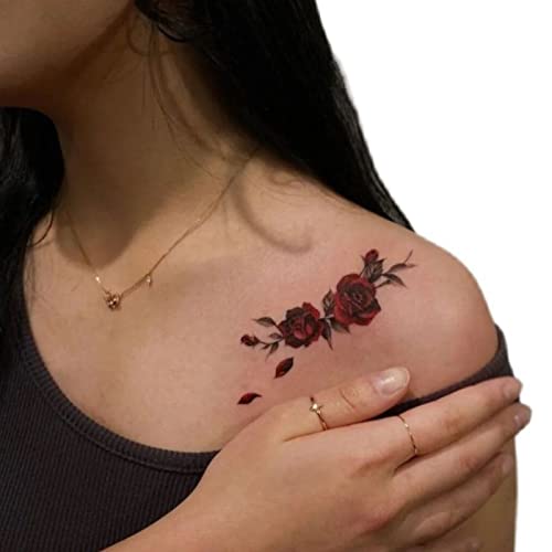 Temporary Tattoo Rose Red Flower for Women Body Arm Art Fake Fake Waterproof Tattoo Arm Hand Chest Shoulder Tattoo 11 Sheets