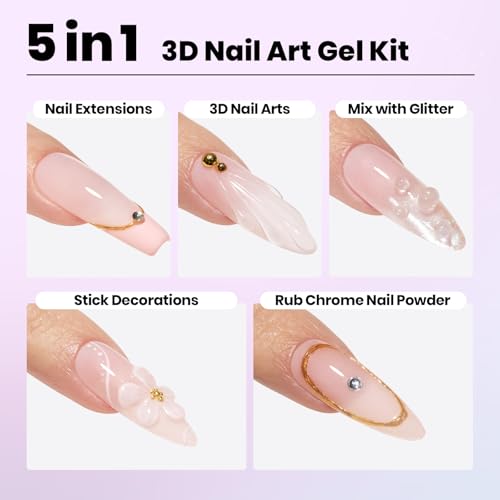 Beetles Solid Builder Gel for Nails,4 Colors Clear Pink White 3D Sculpting Gel Non-Sticky Hand Carving Nail Glue for 3D Nail Art with 3D Mold Chrome Powder Tools Salon DIY at Home,UV&LED Needed