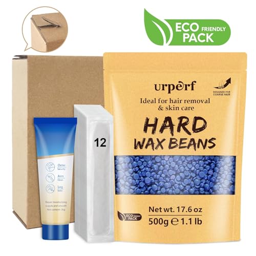 Hard Wax Beads, Coarse Hair Formula Wax Beans for Hair Removal Sensitive Skin, For Body, Facial, Brazilian Bikini, Legs at Home Wax Refill for Women Men,1.1 lb & 30g Care Cream & 12 Applicator Sticks