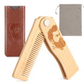 Folding Beard Comb for Men, Portable Bamboo Beard & Mustache Comb Hair Brush with Travel Pouch, Ideal Father¡¯s Day, Birthday, Christmas Gift Stocking Stuffers for Him