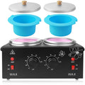 Portable Wax Warmer Machine for Painless Hair Removal, Women Men Professional Wax Heater with Adjustable Temperature Set, 40pcs Sticks, 2 Silicone Bowls (Black - Double Pots)