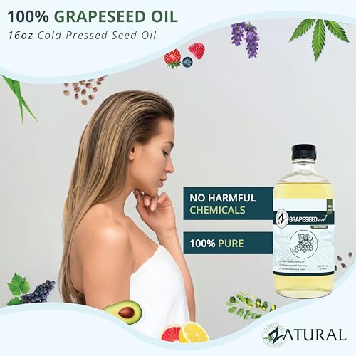 Zatural Grape Seed Oil-Cold Pressed, Virgin, Undiluted, 100% Pure Grape Seed Oil (16oz GLASS)