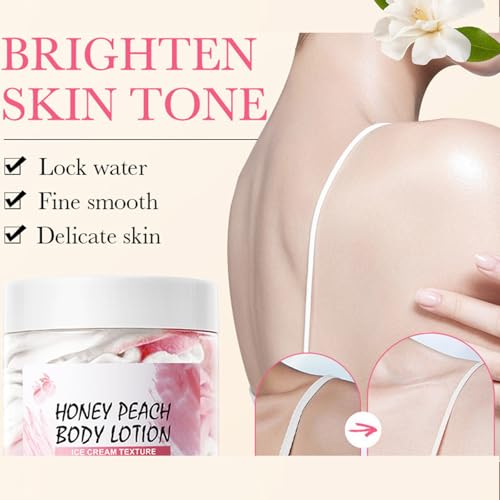 Honey Peach Body Lotion,Hydrating & Nourishing Body Butter with Ice Cream Texture,Intense Moisture,Light & Non Greasy Makes Skin Smooth & Firm,Whipped Body Butter Cream for Dry Skin 6.3 Oz