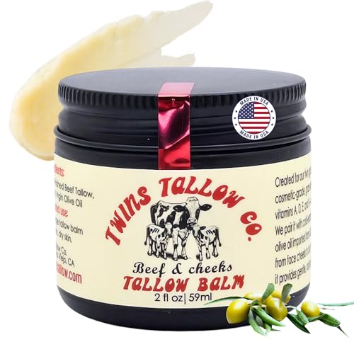 Beef & Cheeks Unscented Tallow Balm 2oz, Cosmetic Grade Grass-Fed & Finished Beef Tallow paired with Organic Sicilian Unfiltered Extra Virgin Olive Oil