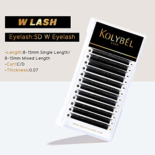 KOLYBEL W Eyelash Extension Automatic Flowering Lash Extension 5D Volume Premade Fan Lashes 0.07 C/D Curl Faux Mink Matte Black W Shaped Tips Soft Lightweight Lashes Supplies(5D-0.07-D-8-15mm)