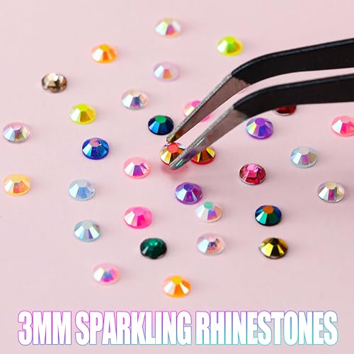 45000pcs Bedazzling Kit with 6 Box - 72 Colors Resin Jelly Rhinestones, 4¡¿10ml B7000 Jewelry Glue Multicolor 3mm Flatback Sparkling Gems for Nail Art, Crafts, Clothing, Diamond Painting