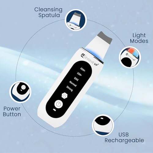 Facial Skin Scrubber - Face Cleansing Spatula, Blackhead Remover, Facial Pore Extractor - Portable & Ergonomic Design for Deep Cleansing - 5 in 1 Skincare with Red & Blue Light Stimulation